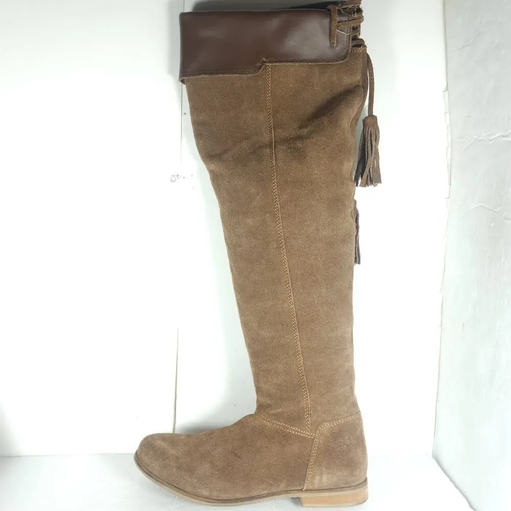 Rag & Co Women’s US 8,5? Brown Suede Side Zip Lace Over The Knee Riding Boots
